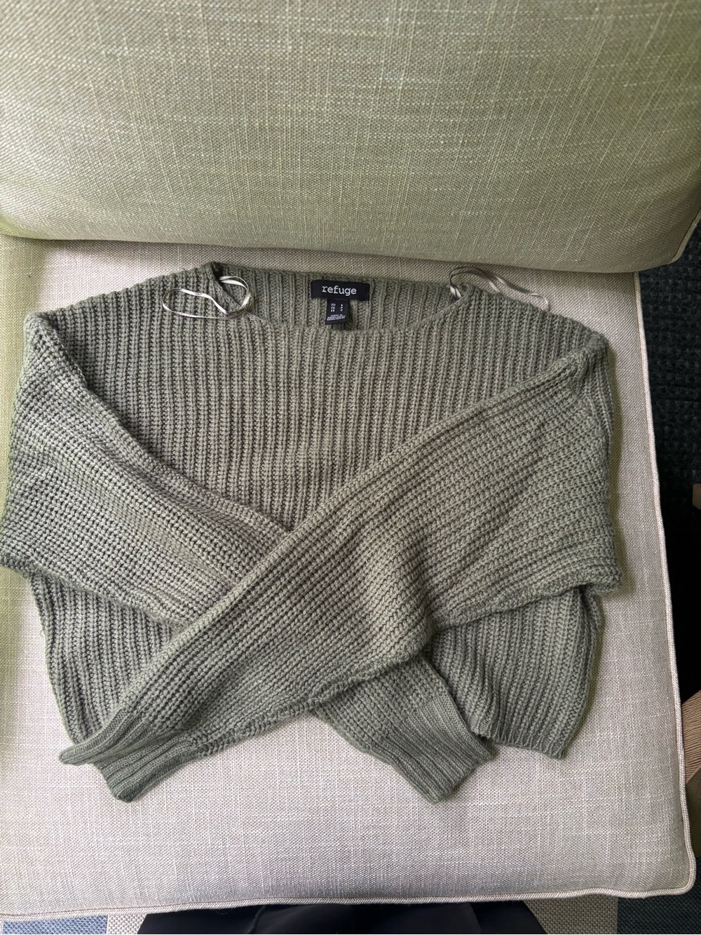 Refuge cropped Olive Green Ribbed Knit Sweater